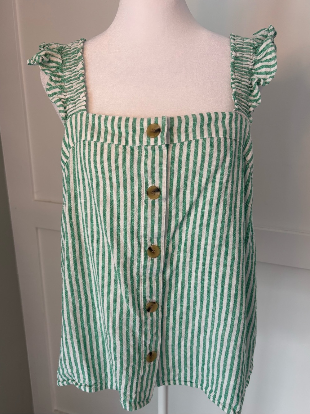 J. Crew Green and White Striped Button-Front Sleeveless Top size medium